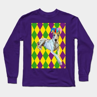 Mardi Gras Harlequin Great Dane Dog Long Sleeve T-Shirt